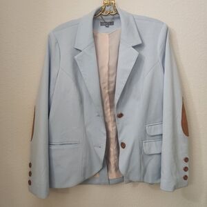 Cass Women's Light Blue Blazer with Brown Accents